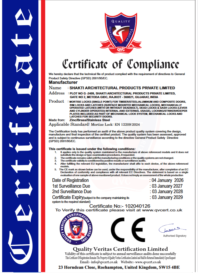 CE Certificate of Compliance – Mortise Locks